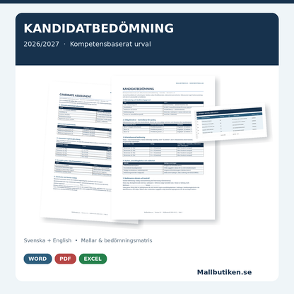 Kandidatbedömning 2026/2027 mall Word PDF Excel svenska English