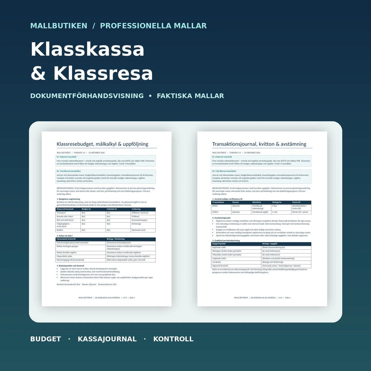 Verkliga budget- och transaktionsmallar i Word och sökbar PDF