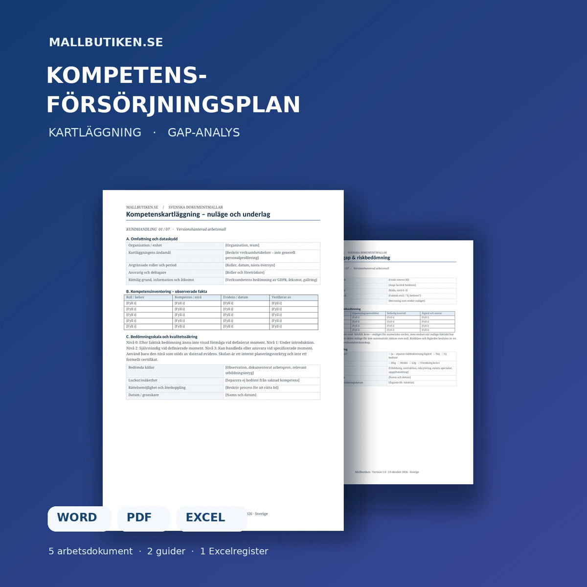 Kompetenskartläggning och kompetensförsörjningsplan – Word PDF Excel