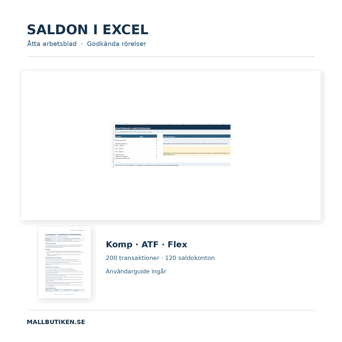 Komptidsbank i Excel – dashboard med saldon för Komp ATF och Flex