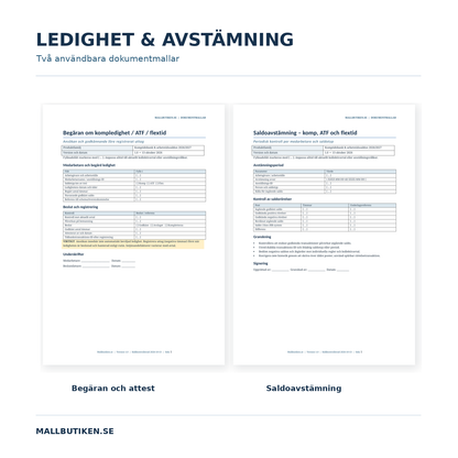 Begäran om kompensationsledighet och saldoavstämning i Word och PDF