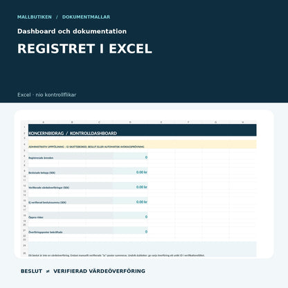 Koncernbidragsregister i Excel 2027 – nio flikar, värdeöverföringar och dashboard utan automatisk avdragsprövning