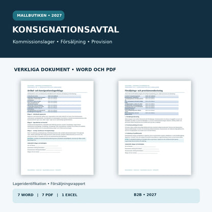 Förhandsvisning av faktiska Word och PDF: artikelbilaga, inleverans, försäljning i kommission och provisionsredovisning