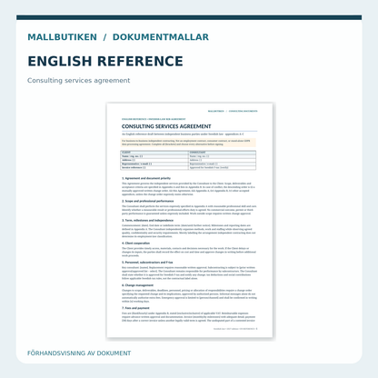Consulting Services Agreement under Swedish law, English reference