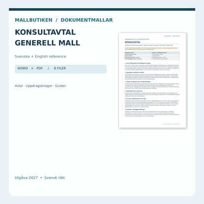 Konsultavtal generell Word PDF med svensk huvudmall och engelsk referens