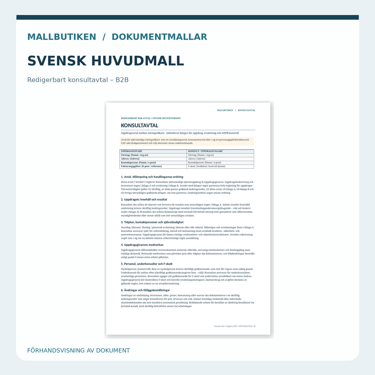 Svenskt konsultavtal 2027 för företag, förhandsvisning