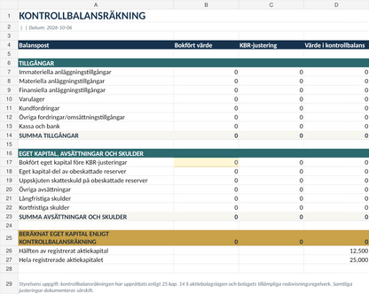 Swedish reference preview of control balance sheet Excel template