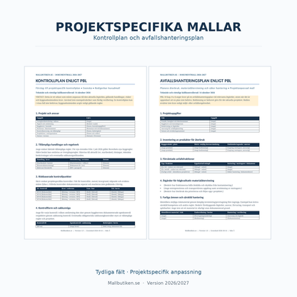 Kontrollplan och avfallshanteringsplan PBL – redigerbara dokument i Word och PDF