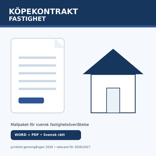 Köpekontrakt fastighet mallpaket Word PDF – svensk rätt