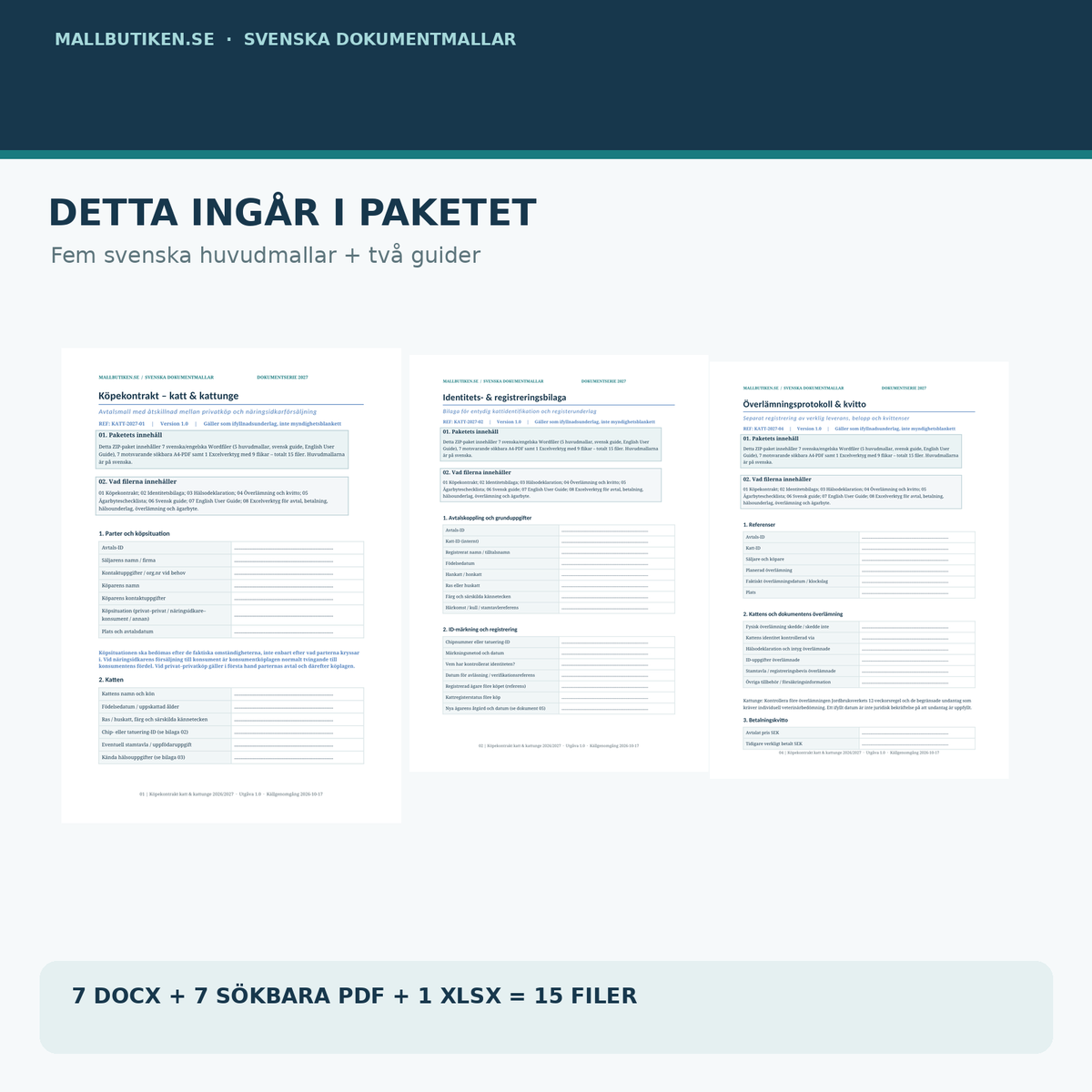 Kattköpspaket – verkliga Word och PDF förhandsvisningar för köp, identitet och överlämning