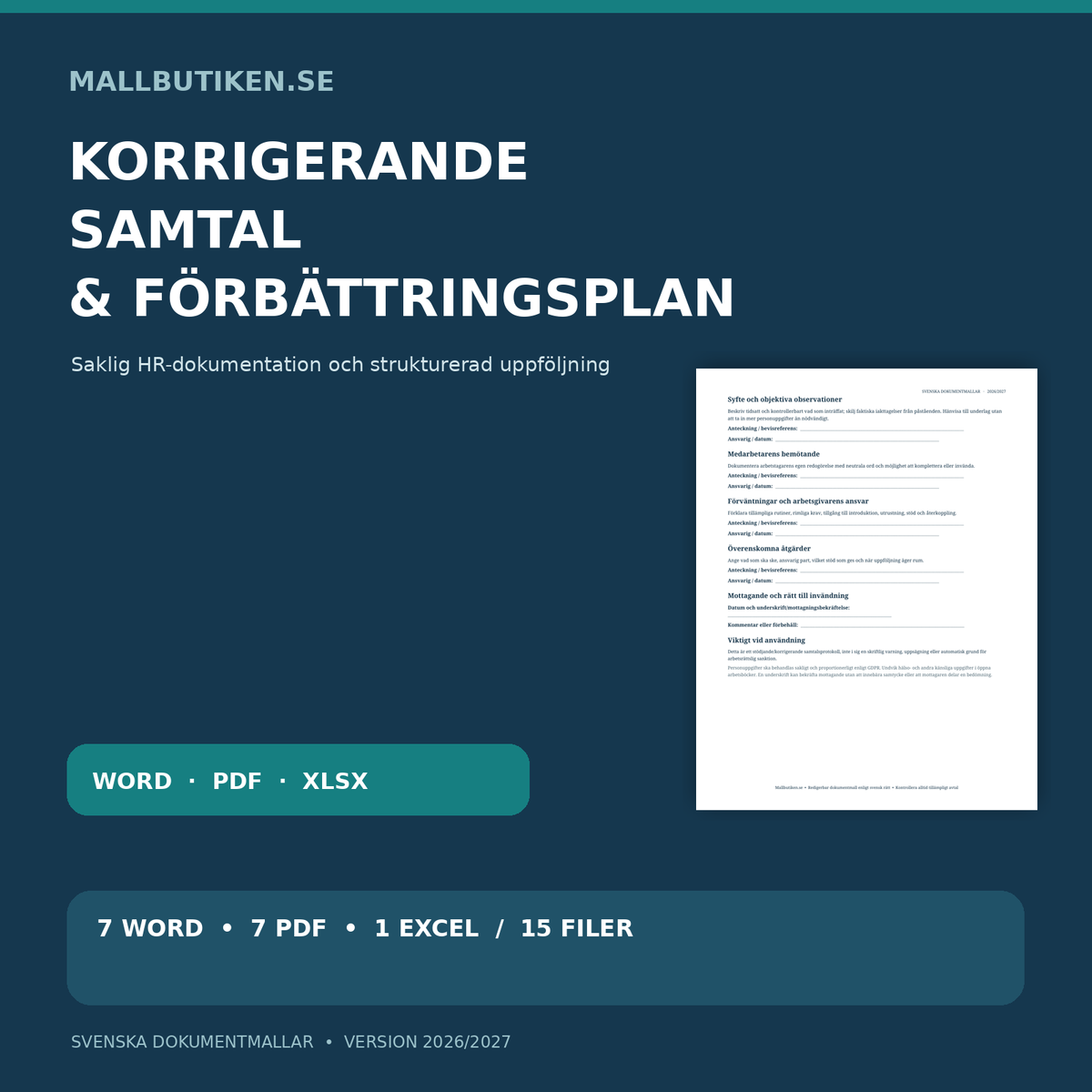 Korrigerande samtal och förbättringsplan – verklig Word PDF Excel-mall för HR
