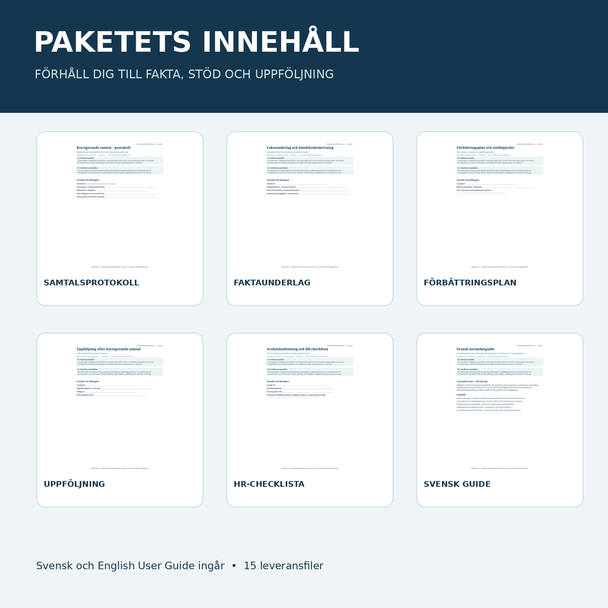 Förhandsvisning verkliga dokument för korrigerande samtal, faktaunderlag och stödplan