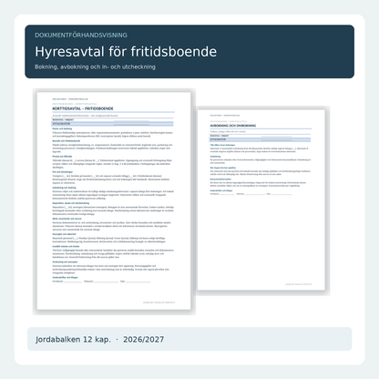 Hyresavtal fritidsboende korttidsavtal – svensk Word PDF-mall och faktiska avbokningsvillkor för semesterboende
