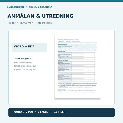 Anmälan och utredning kränkande behandling – verklig utredningsmall och åtgärdsplan Word PDF