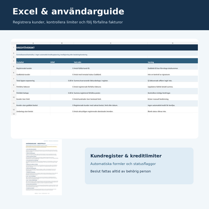 Kundkreditregister Excel för kreditlimit och fakturabevakning med användarguide