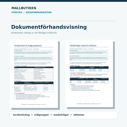Utdrag ur incidentstart och mediefrågor från de svenska Word- och PDF-mallarna