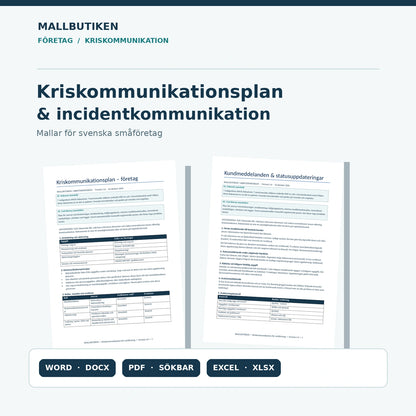 Kriskommunikationsplan för småföretag med autentisk dokumentförhandsvisning, Word, PDF och Excel