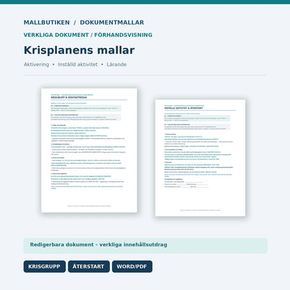 Verkliga Word- och PDF-mallar för krisgrupp, kontaktkedja och återstart av föreningsaktivitet