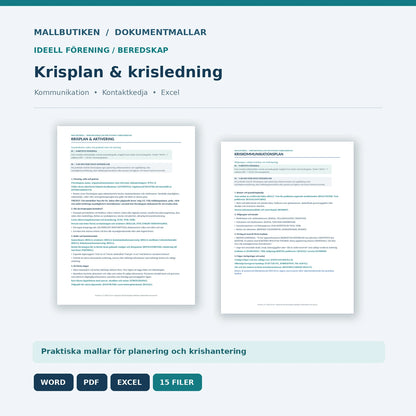 Krisplan och kriskommunikation för ideell förening – mallpaket Word PDF Excel
