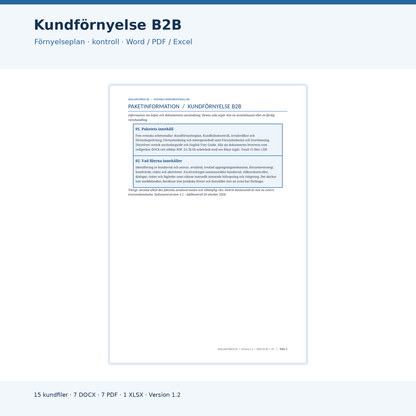 Kundförnyelse B2B version 1.2 – verklig A4-förnyelseplan samt Word, PDF och Excel
