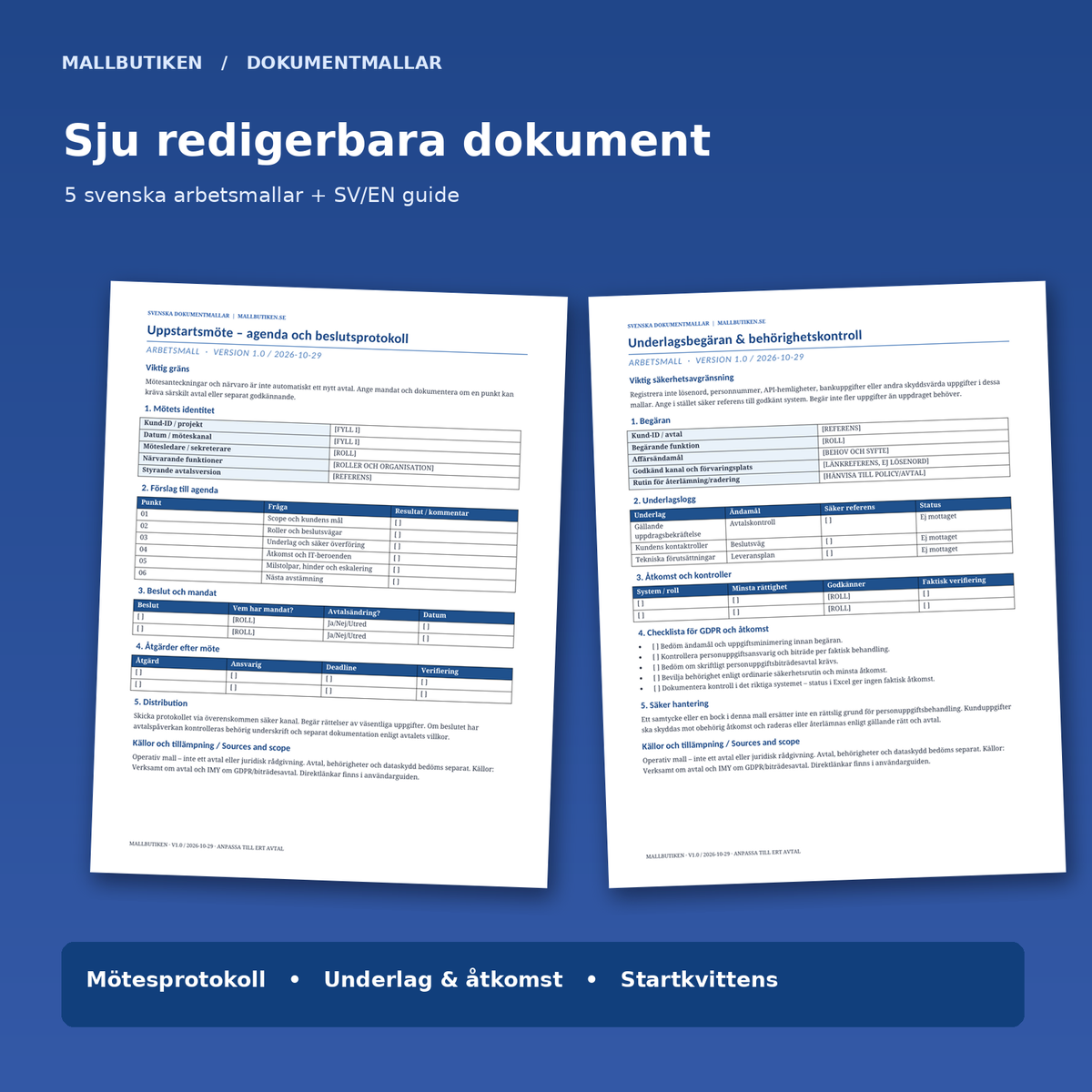 Dokumentförhandsvisning från uppstartsmöte och underlagsbegäran B2B