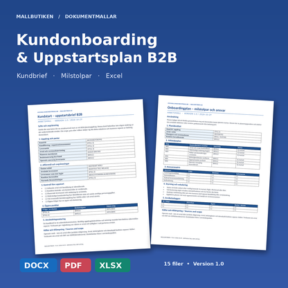 Kundonboarding och uppstartsplan B2B – Word, PDF, Excel och verkliga dokumentutdrag