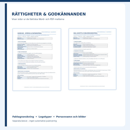Förhandsvisning av intervjuguide och bild- och logotypkontroll ur mallpaketet