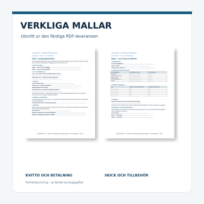 Kvitto och skickbilaga – förhandsvisning av verkliga mallar
