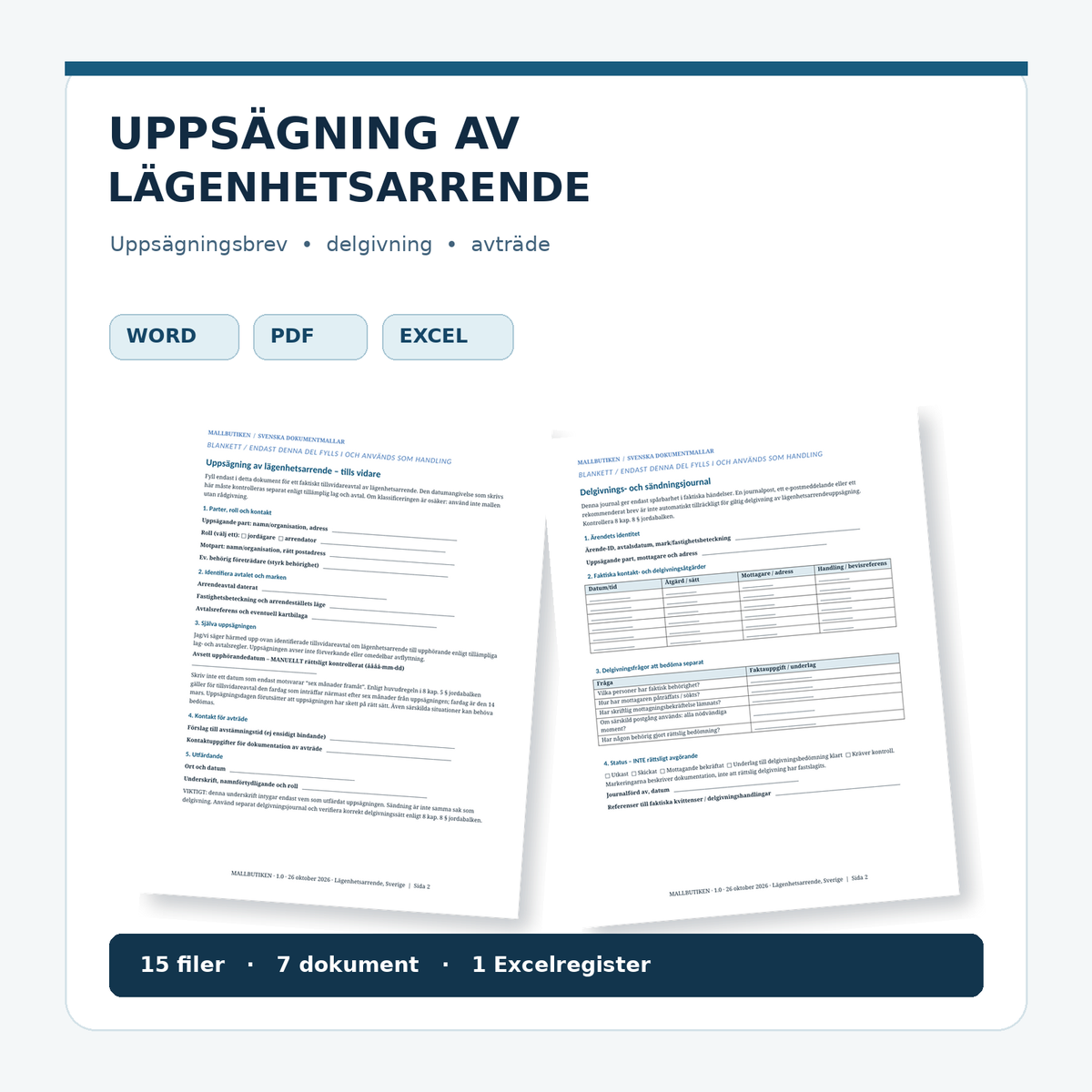 Uppsägning av lägenhetsarrende – Word, PDF, Excel och förhandsvisning av uppsägningsbrev