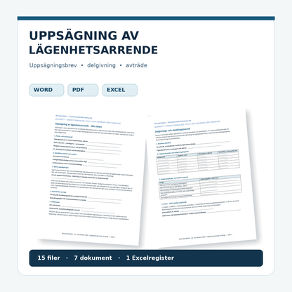 Uppsägning av lägenhetsarrende – Word, PDF, Excel och förhandsvisning av uppsägningsbrev