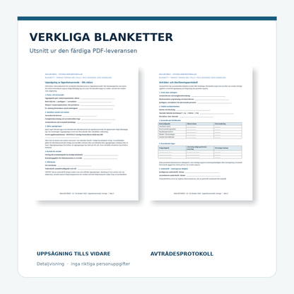 Verkliga PDF-utdrag ur uppsägningsblankett och avträdesprotokoll för lägenhetsarrende