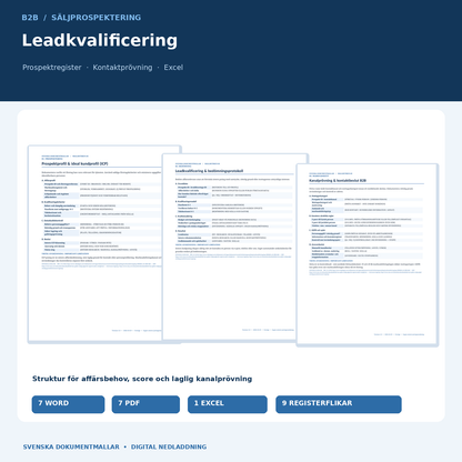 Leadkvalificering och prospektregister B2B – Word PDF Excel med faktiska dokumentmallar