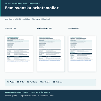 Förhandsvisning av faktiska leveransavtal, kvittenser, reklamations- och ordermallar