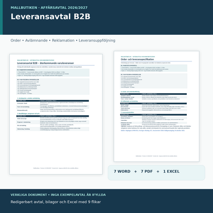 Leveransavtal B2B – faktisk Word PDF och Excel-mall för varuleverans