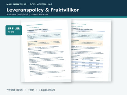 Leveranspolicy och fraktvillkor 2027 – verklig förhandsvisning av Wordmallar och leveransvillkor