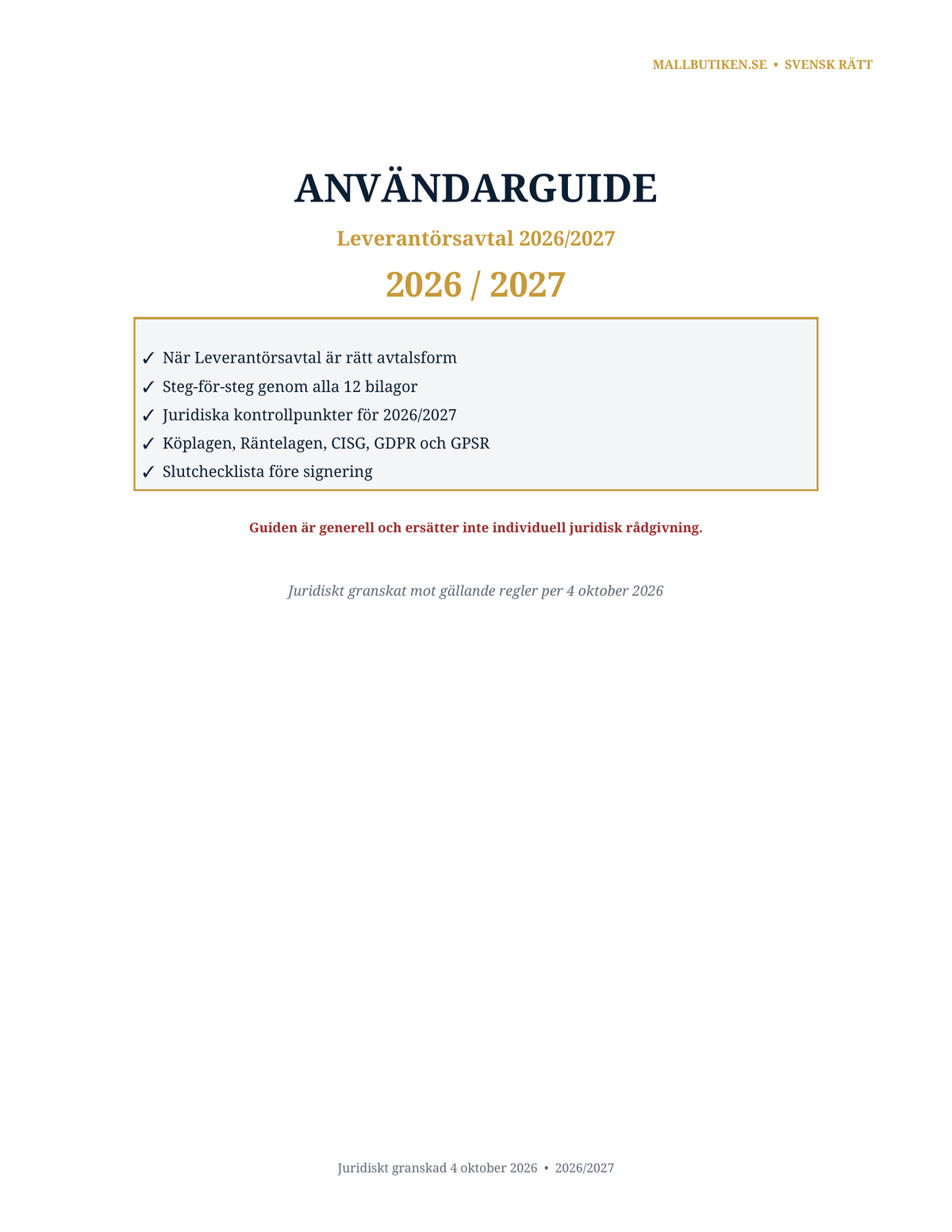 Användarguide till Leverantörsavtal 2026/2027 steg för steg