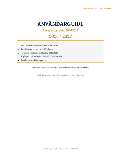 Användarguide till Leverantörsavtal 2026/2027 steg för steg