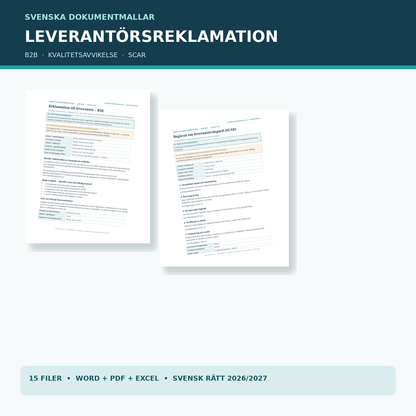 Leverantörsreklamation B2B 2027 – Word PDF Excel, riktiga dokumentförhandsvisningar
