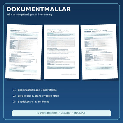 Förhandsvisning av bokningsbekräftelse, ordningsregler och återlämningsprotokoll för föreningslokal