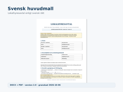 Förhandsvisning av svensk lokalhyresavtal mall enligt 12 kap. jordabalken