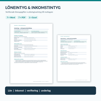 Löneintyg och inkomstintyg 2026/2027 – faktiska Word PDF Excel dokumentmallar
