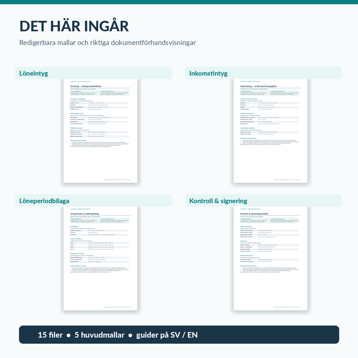 Löneintyg inkomstintyg löneperiodbilaga signering – verklig dokumentförhandsvisning