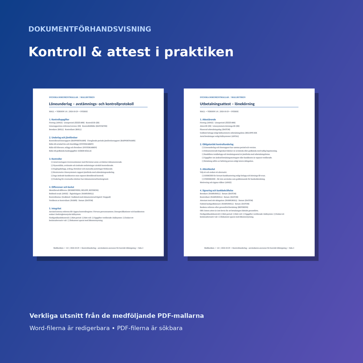 Avstämningsprotokoll och utbetalningsattest ur dokumentpaketet