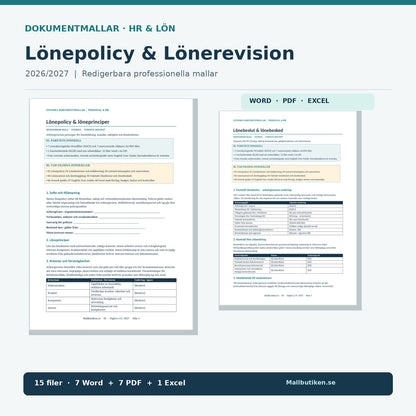 Lönepolicy och lönerevision 2027 – verklig förhandsvisning av två Wordmallar, PDF och Excel