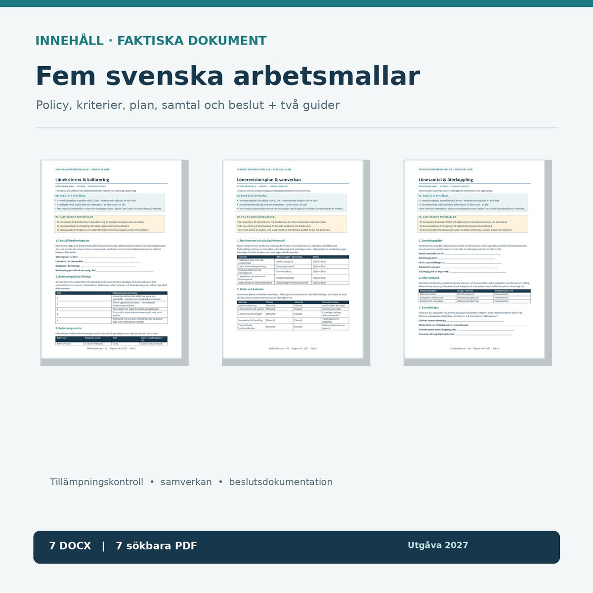 Paket för lönepolicy och lönerevision – dokumentförhandsvisningar av kriterier plan och samtal