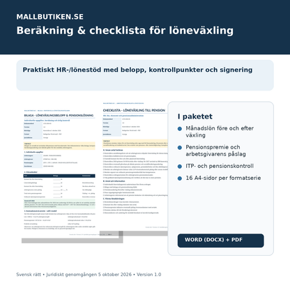 Löneväxling pension beräkning och checklista 2026/2027 – HR mall