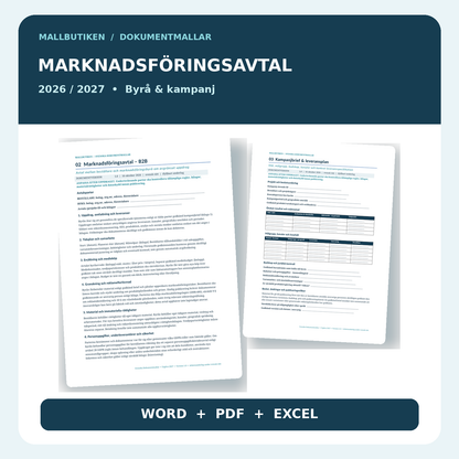 Marknadsföringsavtal för reklambyrå 2027 Word PDF Excel med kampanjbrief och budget