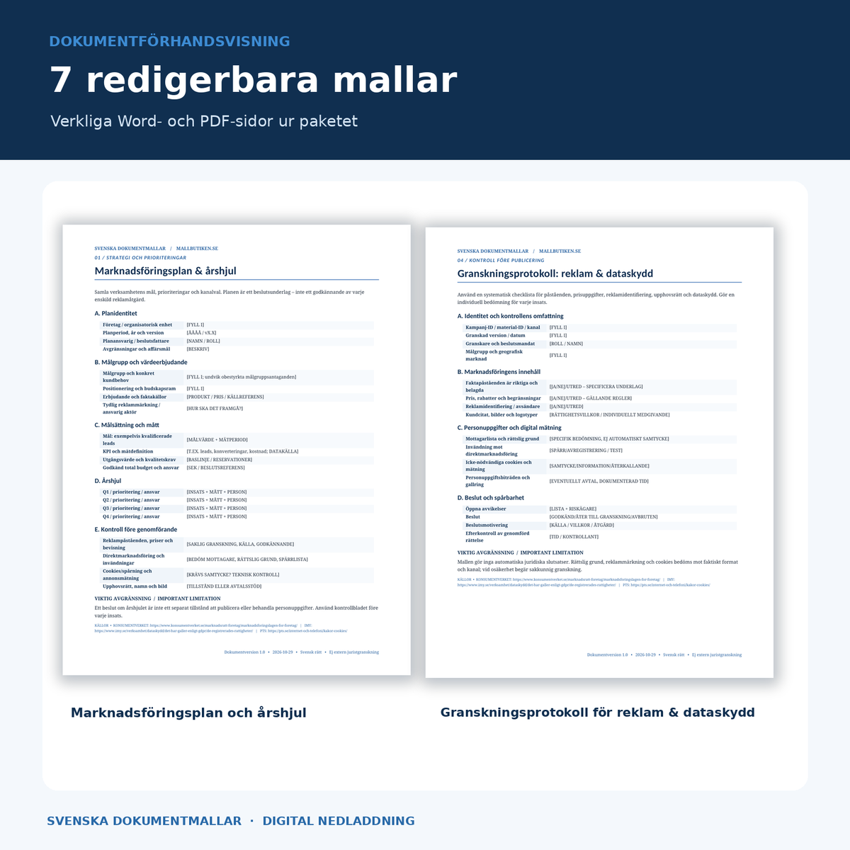 Förhandsvisning av marknadsföringsplan och reklam-/dataskyddsgranskning