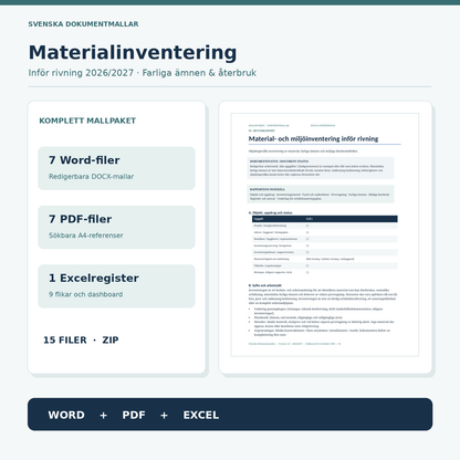 Materialinventering inför rivning 2026 2027 paket 7 Word 7 PDF och Excelregister