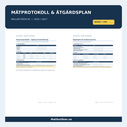 Mätprotokoll för matsvinn och åtgärdsplan i Word och PDF